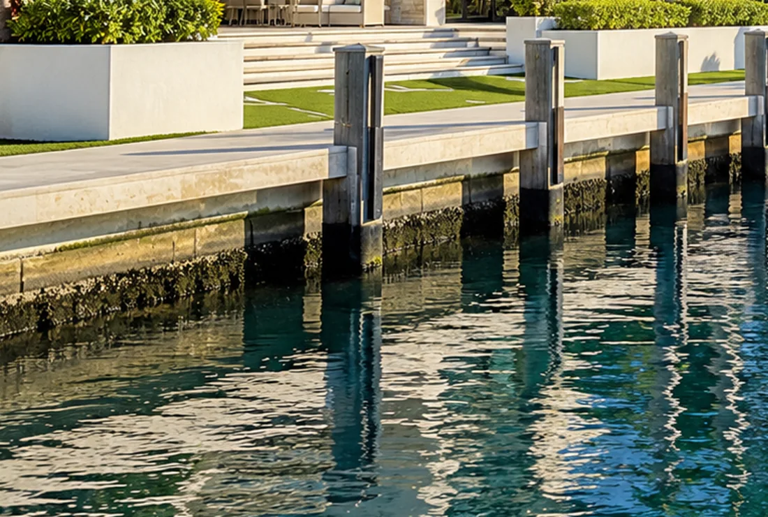 Close-up illustration of marine growth and accessible seawall condition for preventive inspection